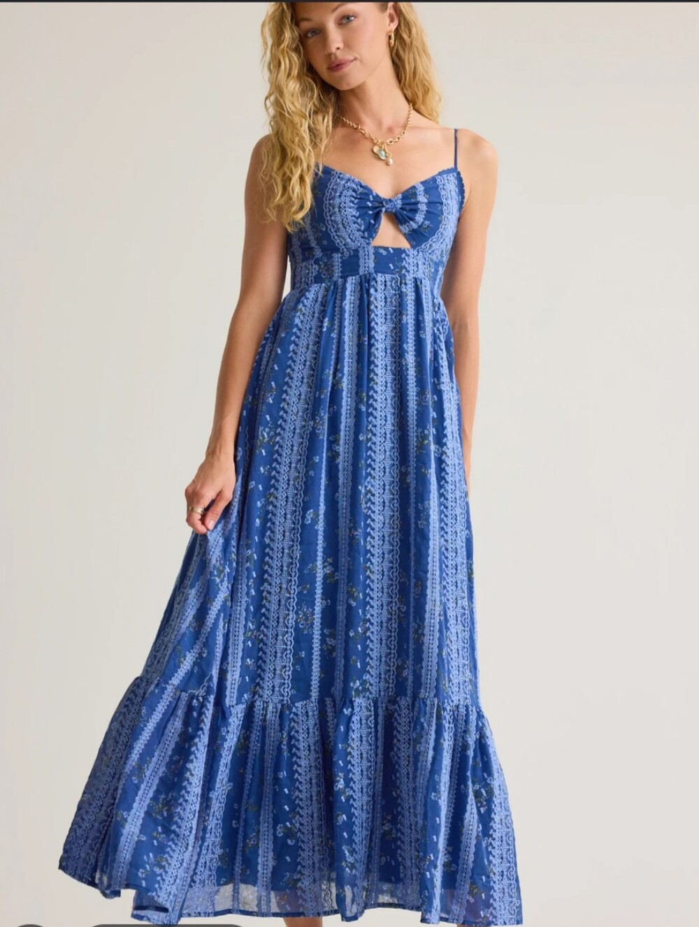 Altar'd State Dress NWT Size L Blue Maxi Floral Embroidery Cottagecore Romantic